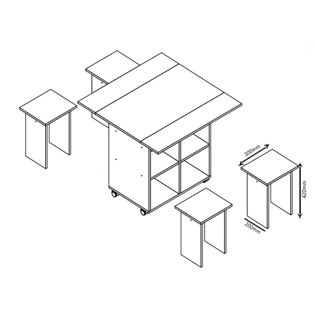 Conjunto Mesa com Nichos e 4 Bancos Nova Mobile - Conjunto Sala de